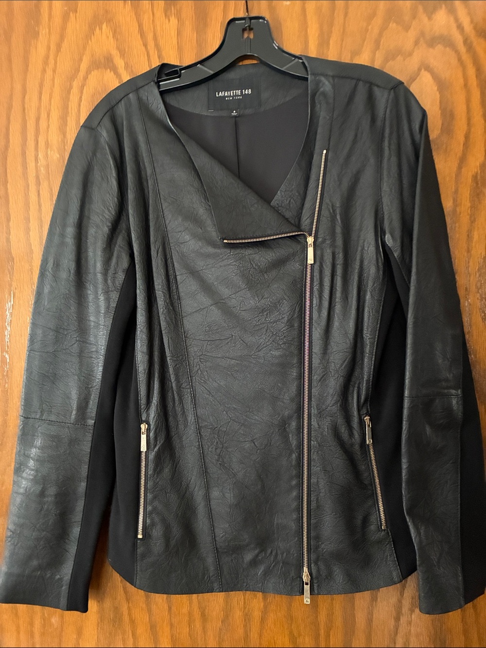 Lafayette 148 New York Black Asymmetrical Zip Faux-Leather Jacket